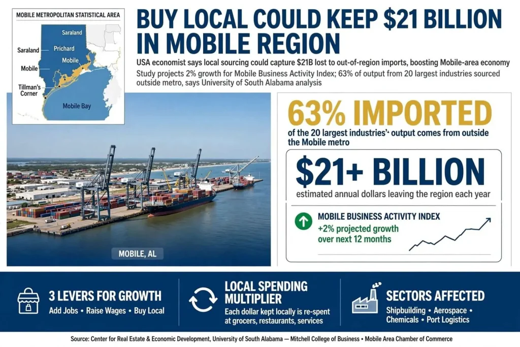 Illustration for the news story: USA economist Donald Epley says ‘buy local’ could keep $21 billion in Mobile region