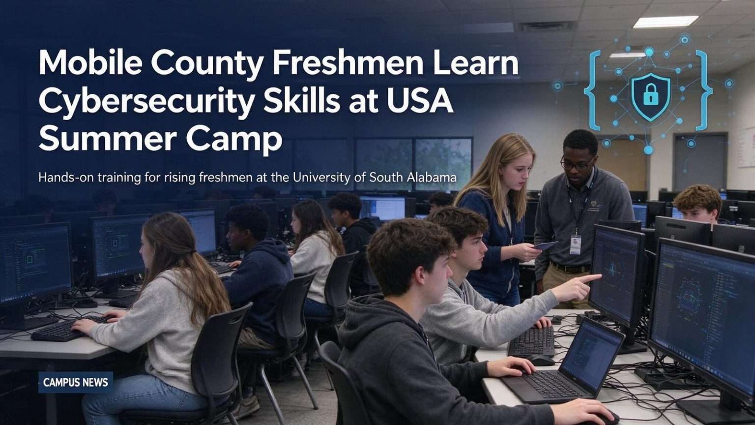 Illustration for the news story: Mobile County Freshmen Learn Cybersecurity Skills at USA Summer Camp