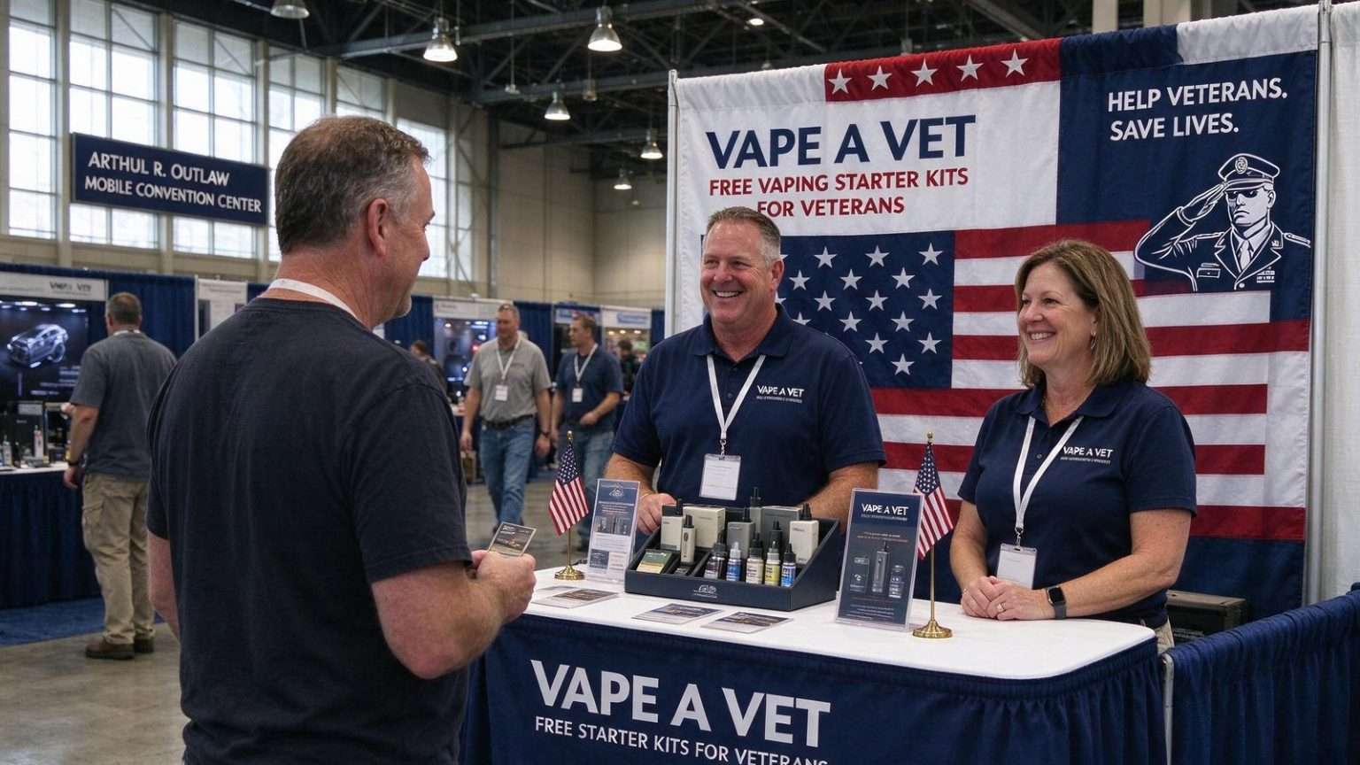 Illustration for the news story: ‘Vape a Vet’ Booth at Mobile Convention Center Aims to Help Veterans Quit Smoking