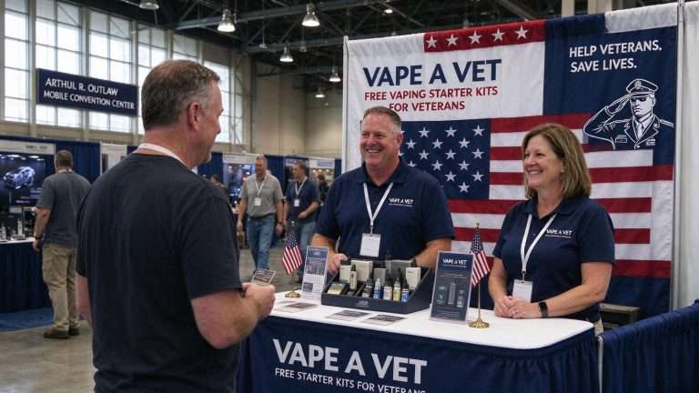 Illustration for the news story: ‘Vape a Vet’ Booth at Mobile Convention Center Aims to Help Veterans Quit Smoking