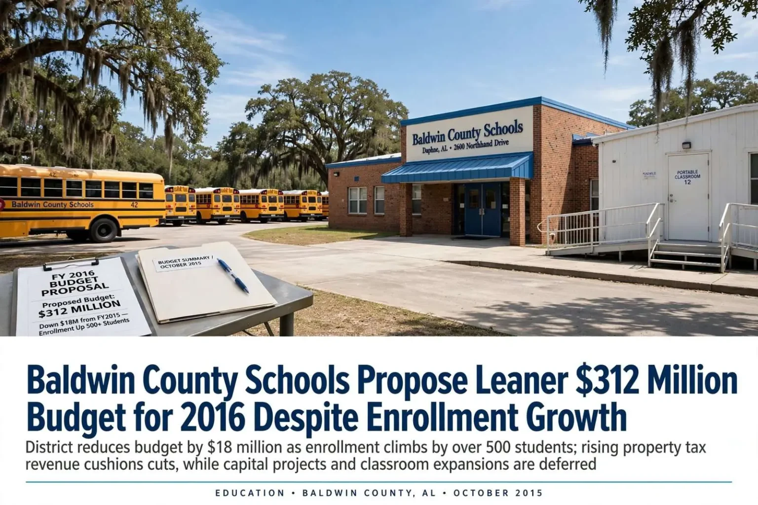 Illustration for the news story: Baldwin County Schools Propose Leaner $312 Million Budget for 2016 Despite Enrollment Growth