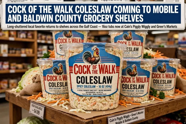 Illustration for the news story: Cock of the Walk Coleslaw Coming to Mobile and Baldwin County Grocery Shelves