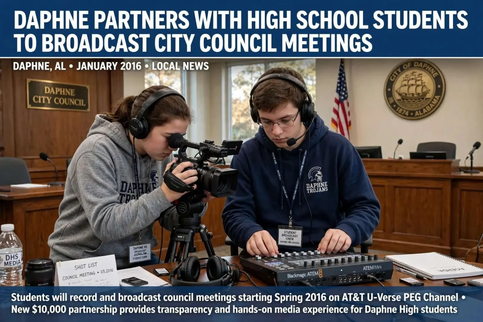 Illustration for the news story: Daphne Partners With High School Students to Broadcast City Council Meetings
