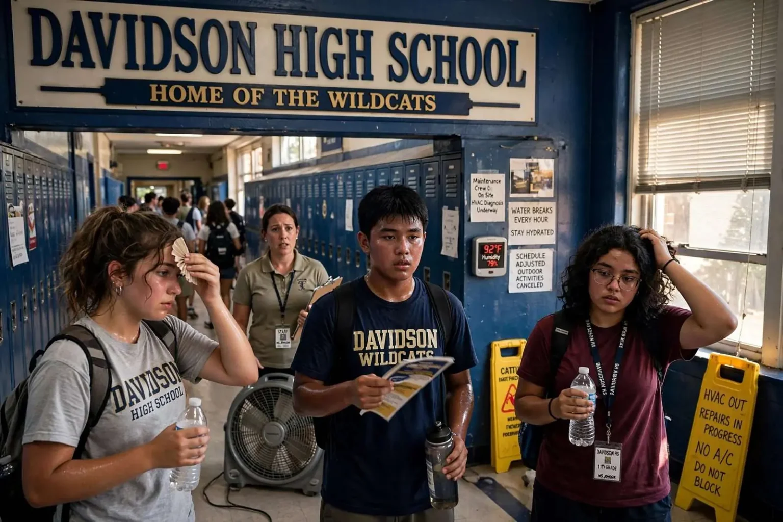 Illustration for the news story: Davidson High School Students Sweat Through First Day Without Air Conditioning