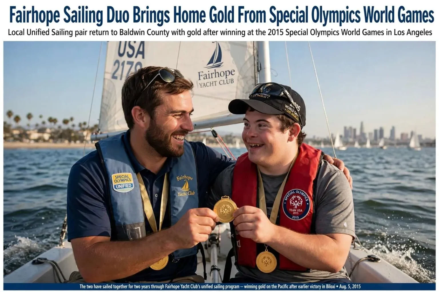 Illustration for the news story: Fairhope Sailing Duo Brings Home Gold From Special Olympics World Games