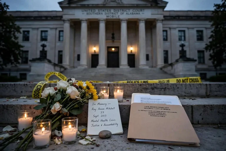 Illustration for the news story: Federal Lawsuit Challenges Mobile Police Shooting That Killed Local Man