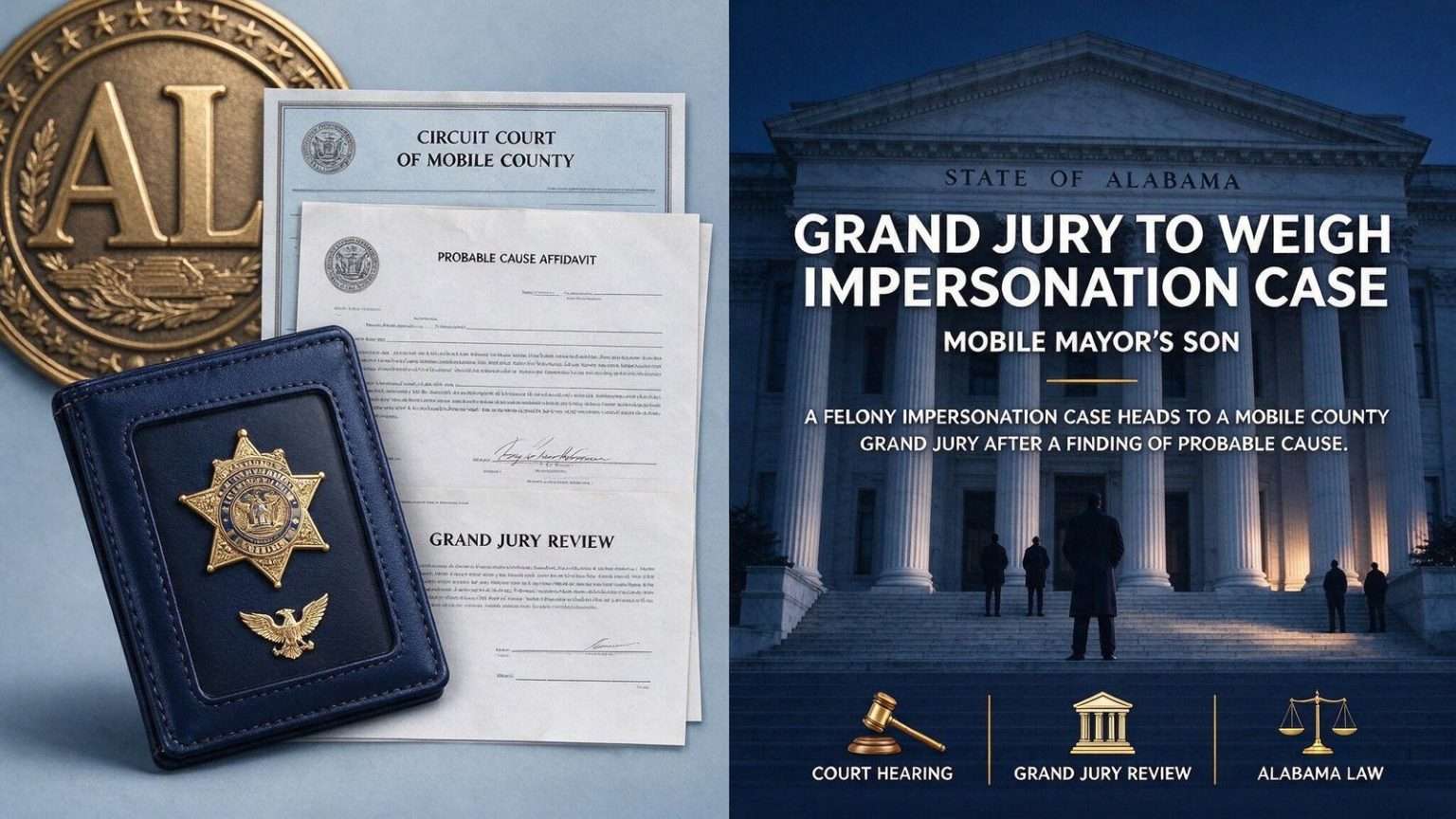Illustration for the news story: Grand Jury to Weigh Impersonation Case Against Mobile Mayor’s Son