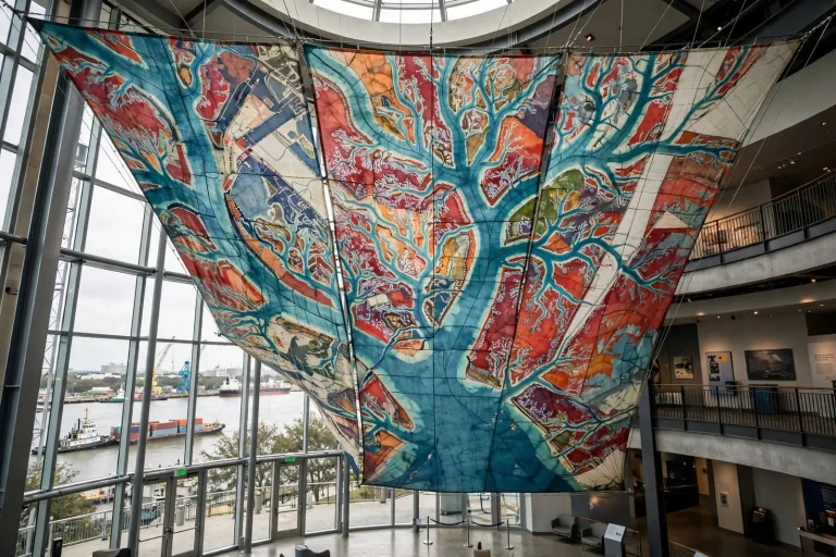 Illustration for the news story: Artist’s Massive Silk Sail Sculpture Takes Flight Inside New GulfQuest Museum