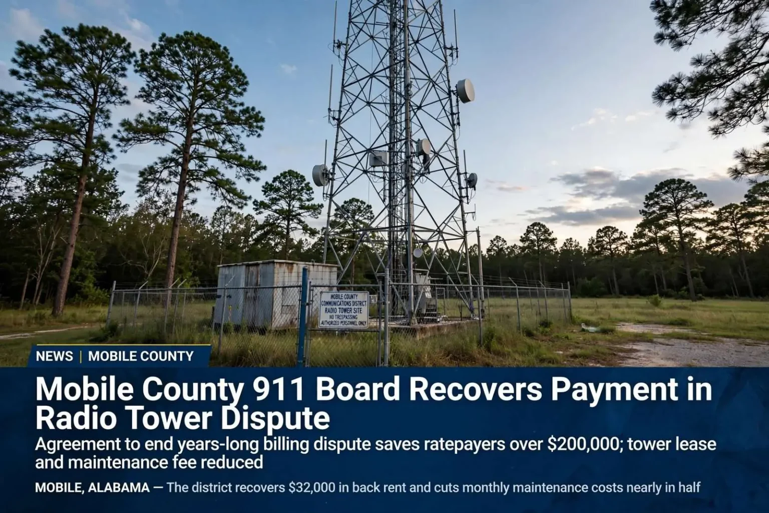 Illustration for the news story: Mobile County 911 Board Recovers Payment in Radio Tower Dispute