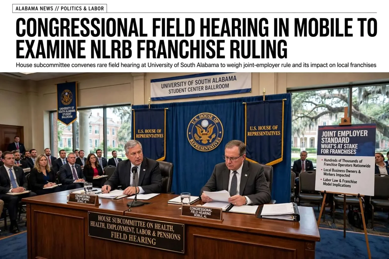 Illustration for the news story: Congressional Field Hearing in Mobile to Examine NLRB Franchise Ruling