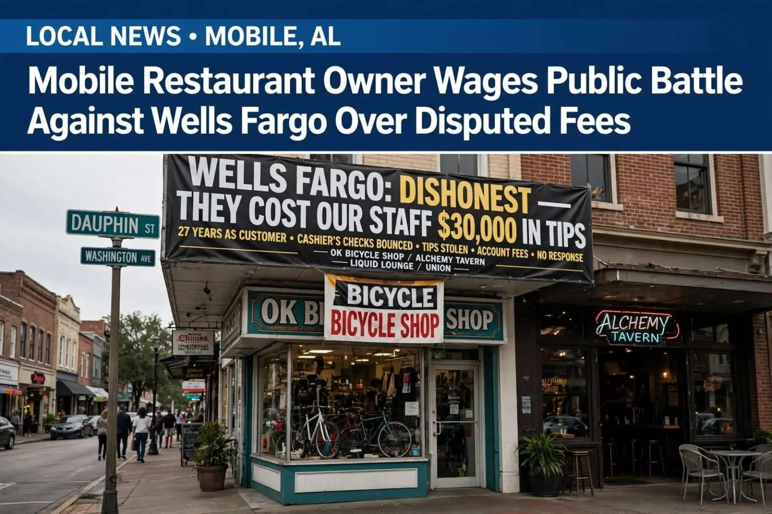 Illustration for the news story: Mobile Restaurant Owner Wages Public Battle Against Wells Fargo Over Disputed Fees