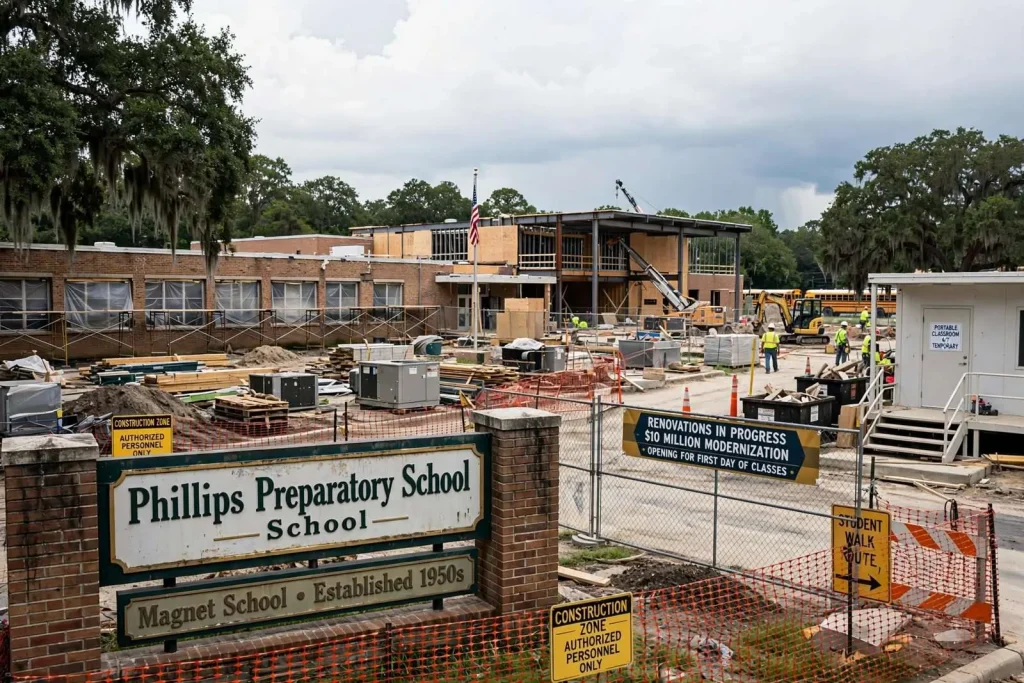 Illustration for the news story: Phillips Preparatory School Races to Finish Renovation Before First Day of Classes