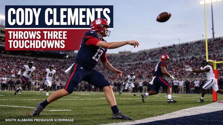 Illustration for the news story: Cody Clements Throws Three Touchdowns in South Alabama’s First Preseason Scrimmage