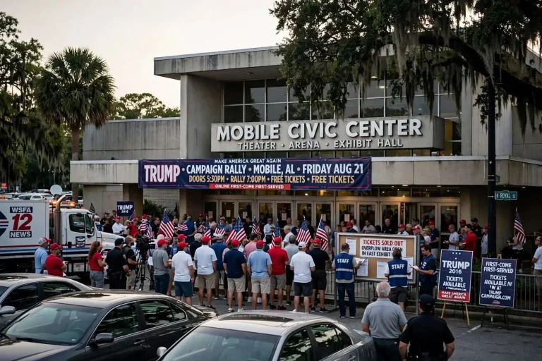 Illustration for the news story: Trump Campaign Event Announced for Mobile Civic Center