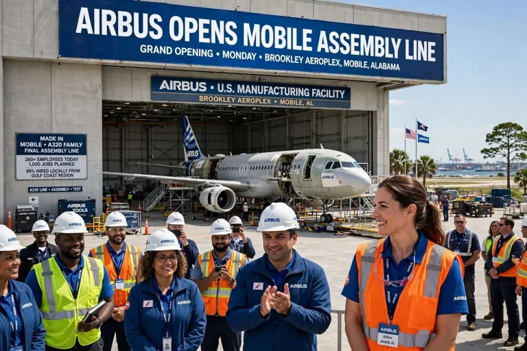 Illustration for the news story: Airbus Opens Mobile Assembly Line, Capping Years-Long Push to Land Aerospace Giant