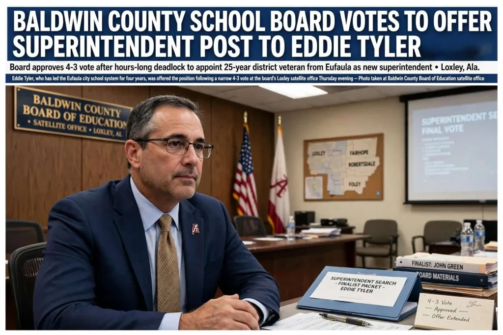 Illustration for the news story: Baldwin County School Board Votes to Offer Superintendent Post to Eddie Tyler