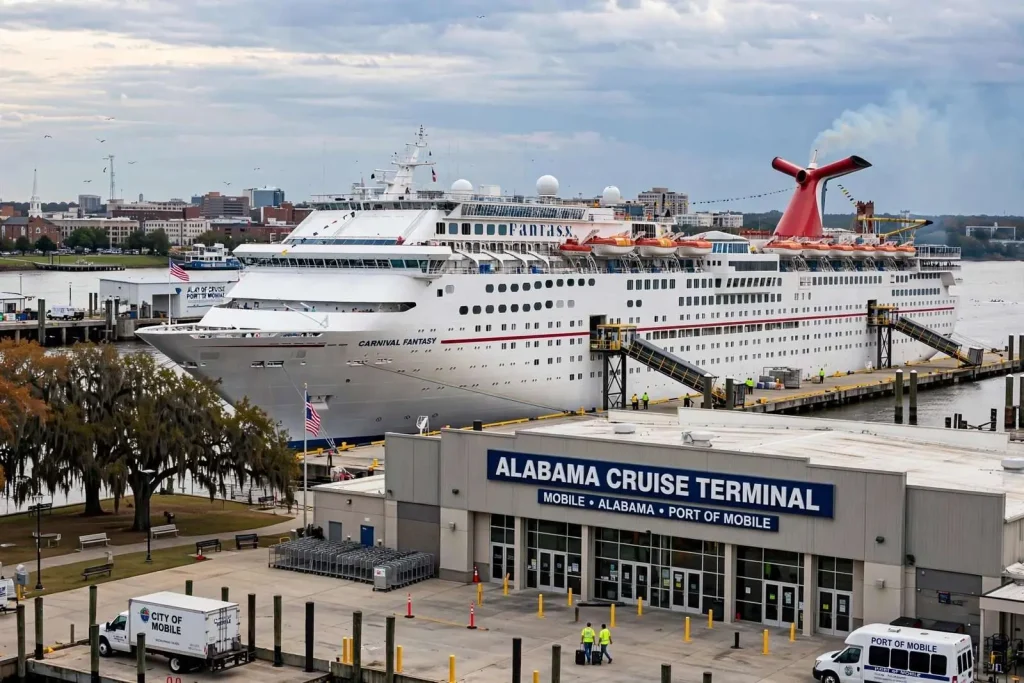 Illustration for the news story: Mobile City Council Approves 13-Month Deal Bringing Carnival Fantasy to Alabama Cruise Terminal
