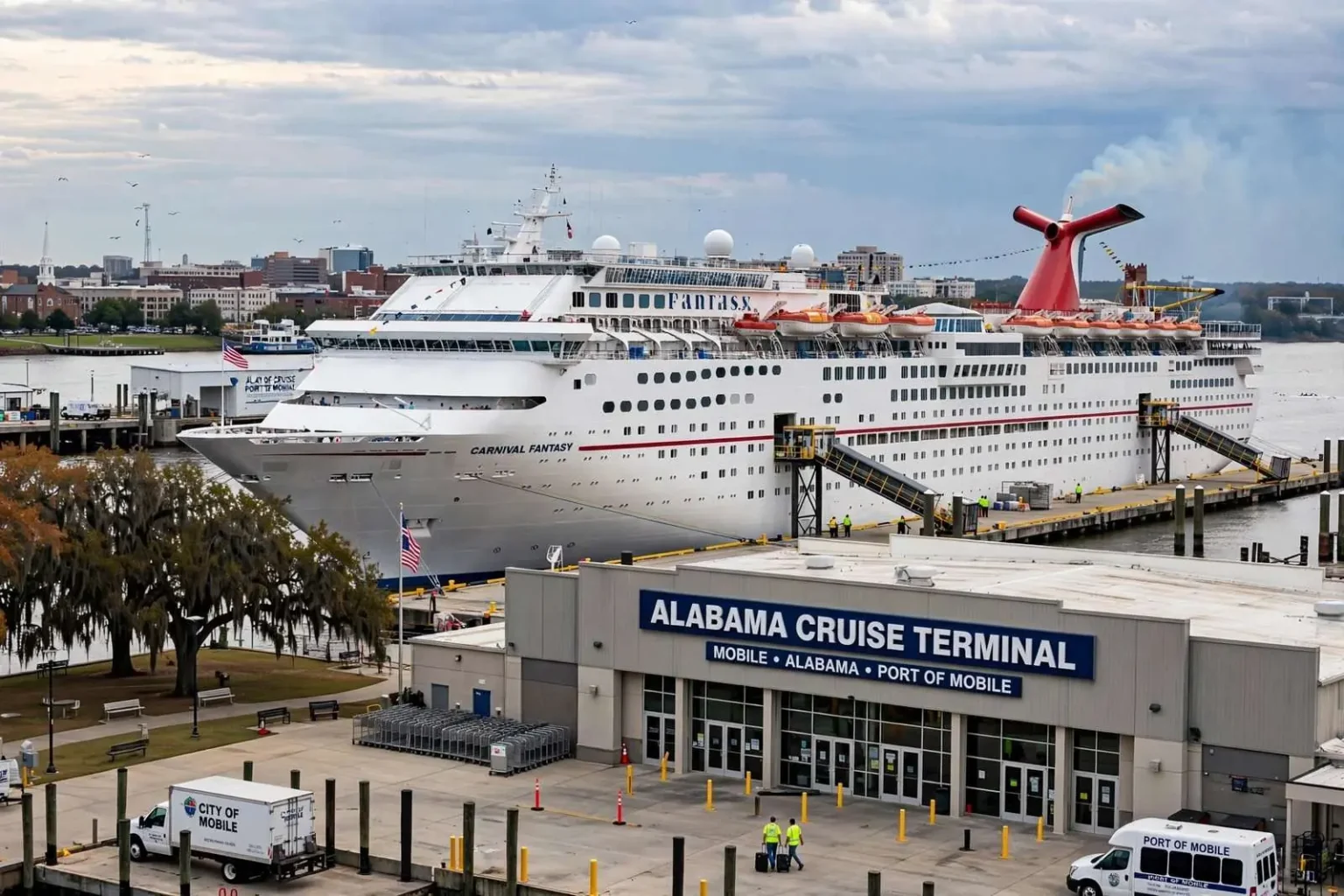 Illustration for the news story: Mobile City Council Approves 13-Month Deal Bringing Carnival Fantasy to Alabama Cruise Terminal