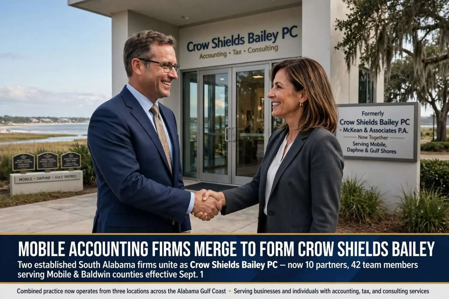 Illustration for the news story: Mobile Accounting Firms Merge to Form Crow Shields Bailey