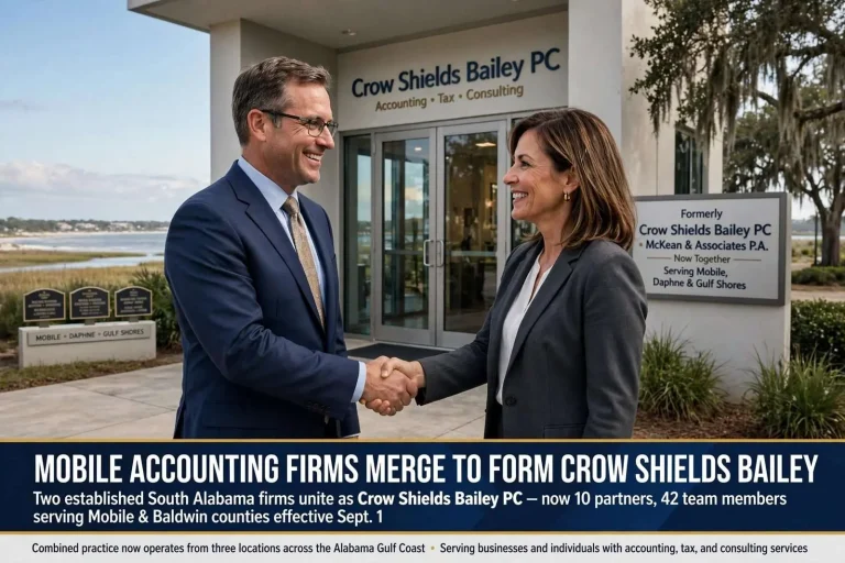 Illustration for the news story: Mobile Accounting Firms Merge to Form Crow Shields Bailey