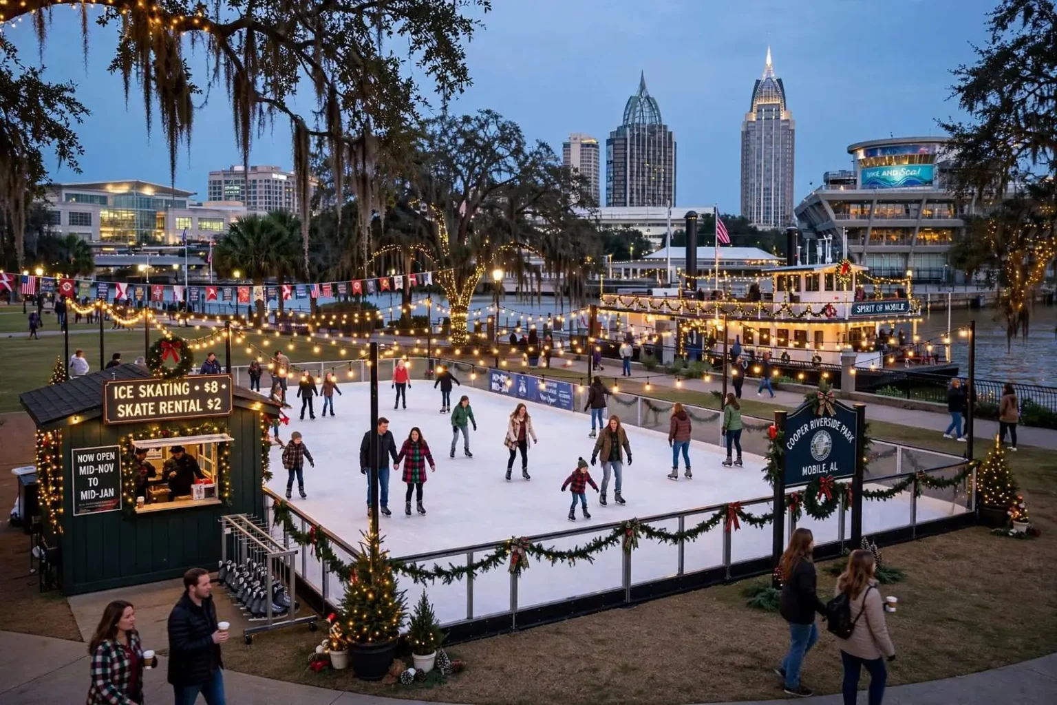 Illustration for the news story: Mobile Council Approves Downtown Ice Skating Rink for the Holidays