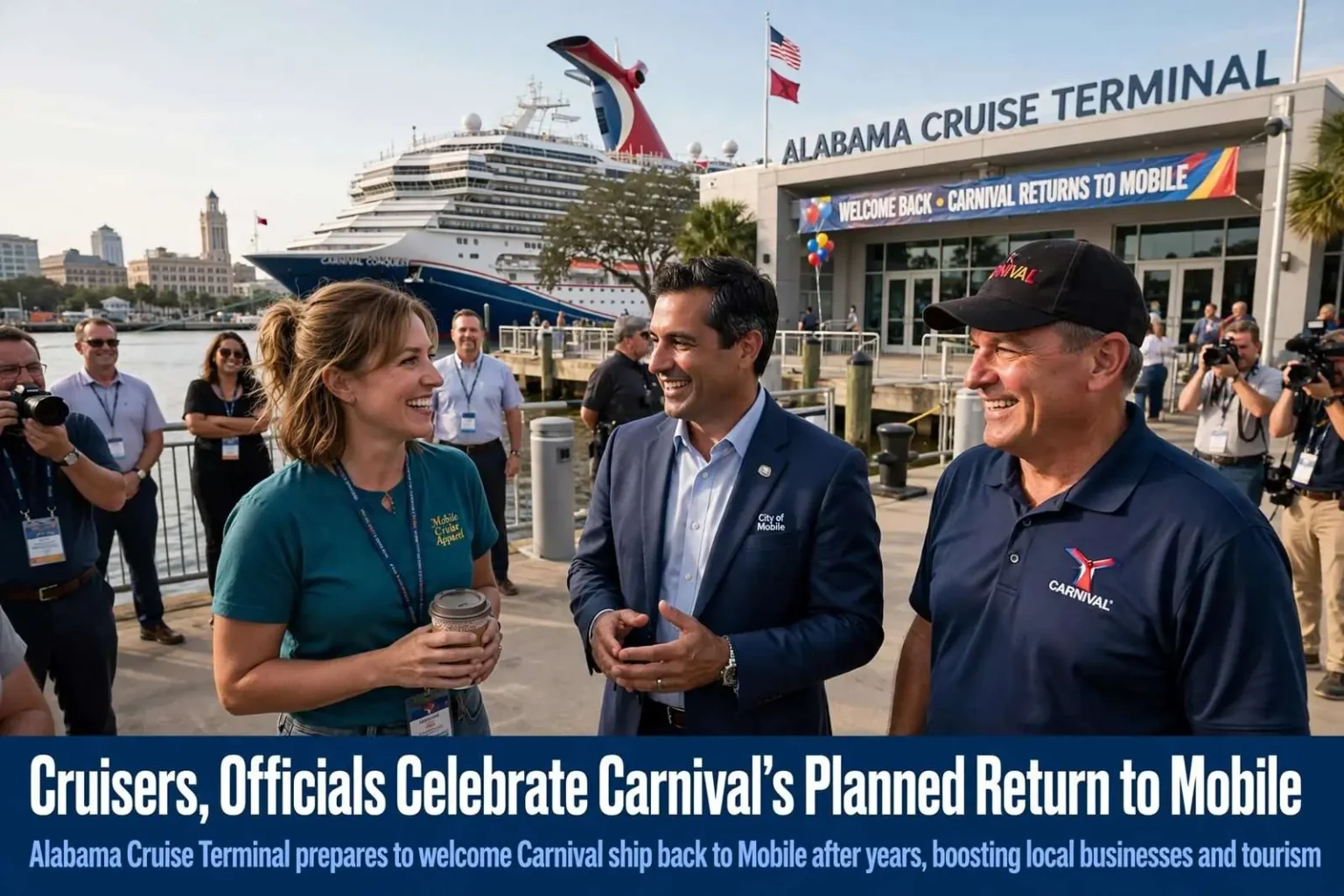Illustration for the news story: Cruisers, Officials Celebrate Carnival’s Planned Return to Mobile