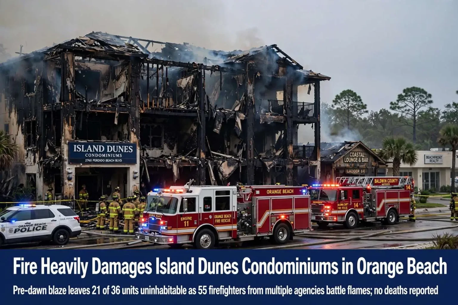 Illustration for the news story: Fire Heavily Damages Island Dunes Condominiums in Orange Beach