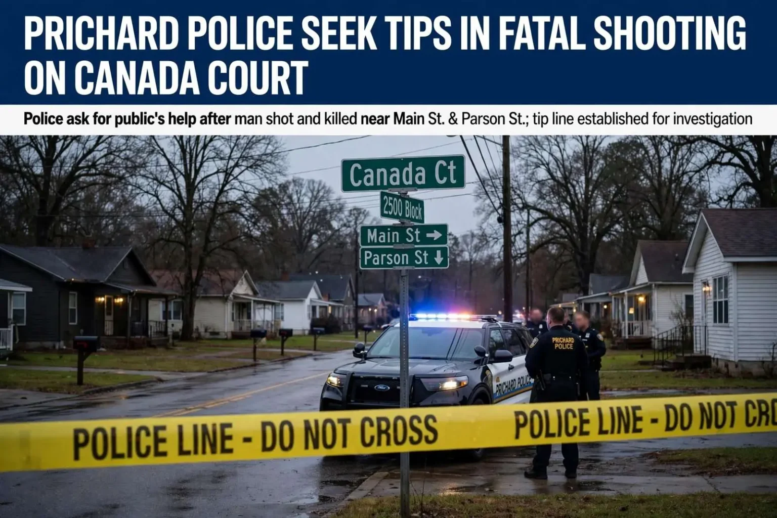 Illustration for the news story: Prichard Police Seek Tips in Fatal Shooting on Canada Court