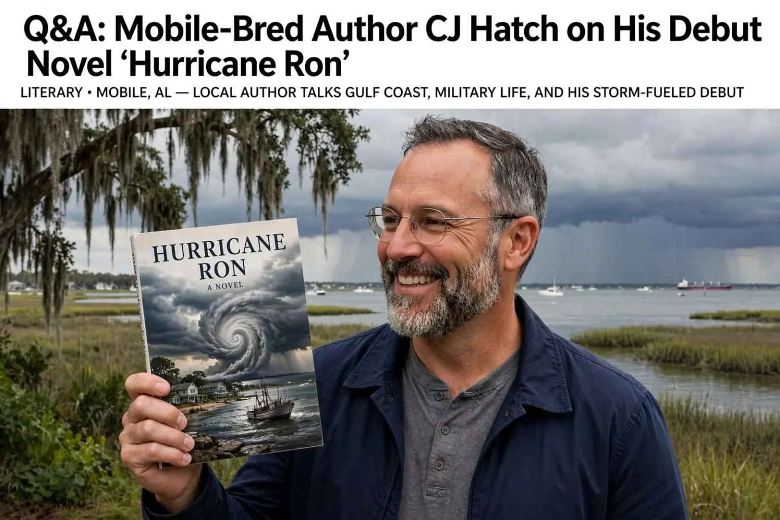Illustration for the news story: Q&A: Mobile-Bred Author CJ Hatch on His Debut Novel ‘Hurricane Ron’