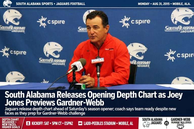 Illustration for the news story: South Alabama Releases Opening Depth Chart as Joey Jones Previews Gardner-Webb