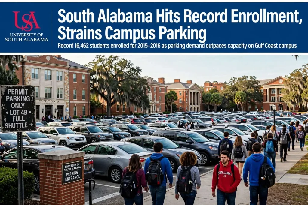 Illustration for the news story: South Alabama Hits Record Enrollment, Strains Campus Parking