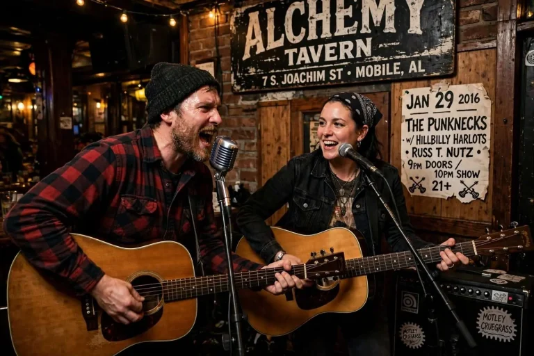 Illustration for the news story: Interview: The Punknecks Bring High-Energy ‘Motley Cruegrass’ to Alchemy Tavern