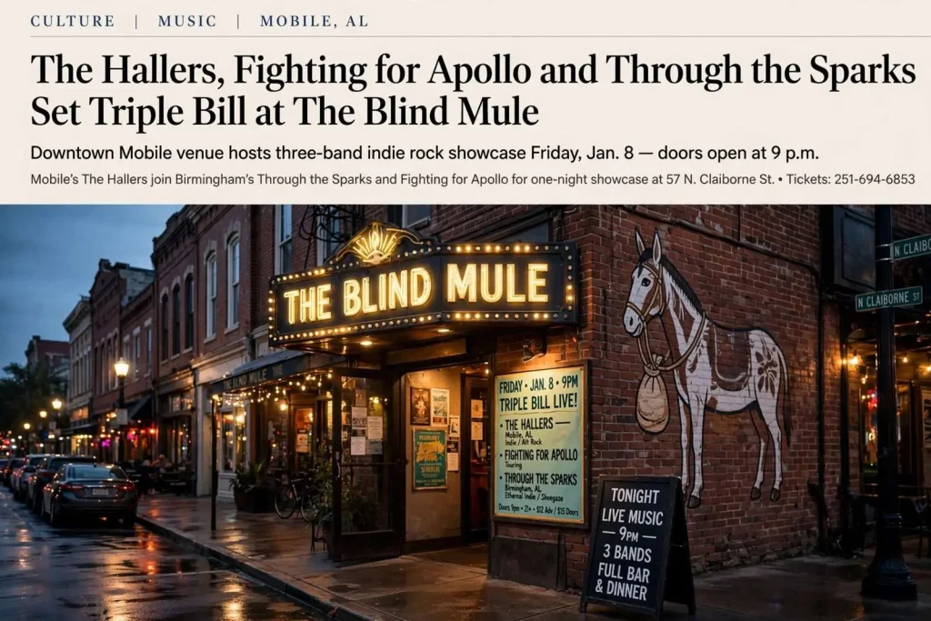 Illustration for the news story: The Hallers, Fighting for Apollo and Through the Sparks Set Triple Bill at The Blind Mule