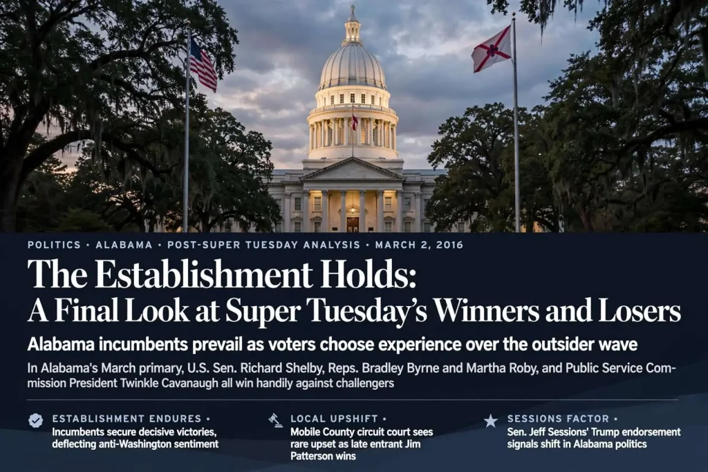 Illustration for the news story: The Establishment Holds: A Final Look at Super Tuesday’s Winners and Losers