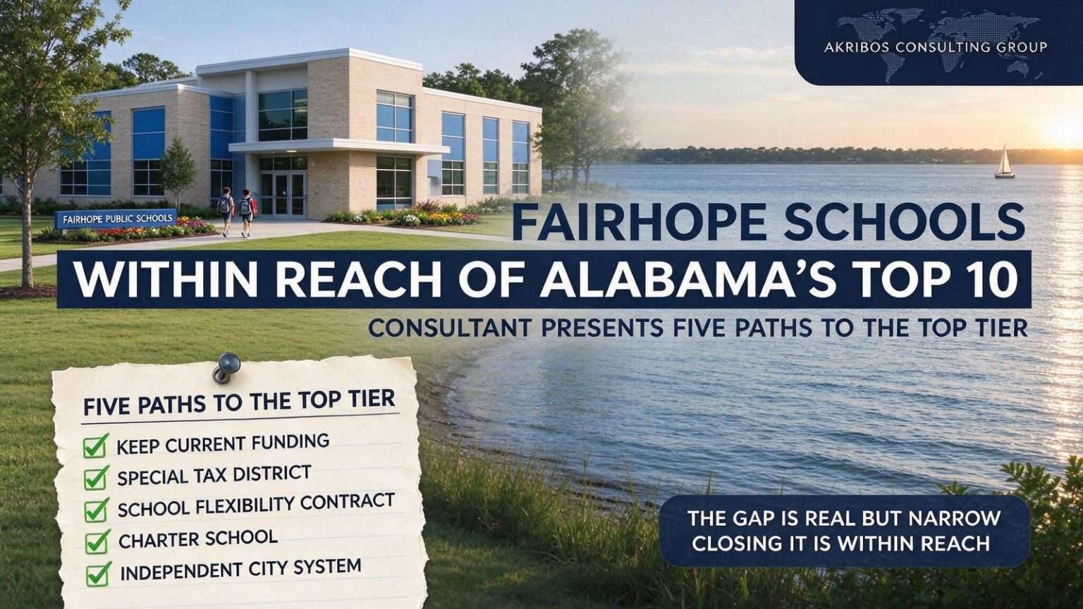 Illustration for the news story: Fairhope schools within reach of Alabama’s top 10, consultant tells city