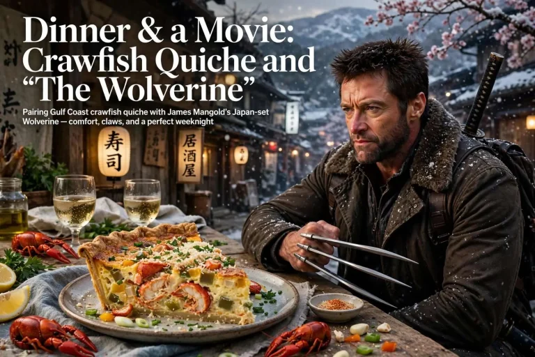 Illustration for the news story: Dinner & a Movie: Crawfish Quiche and ‘The Wolverine’