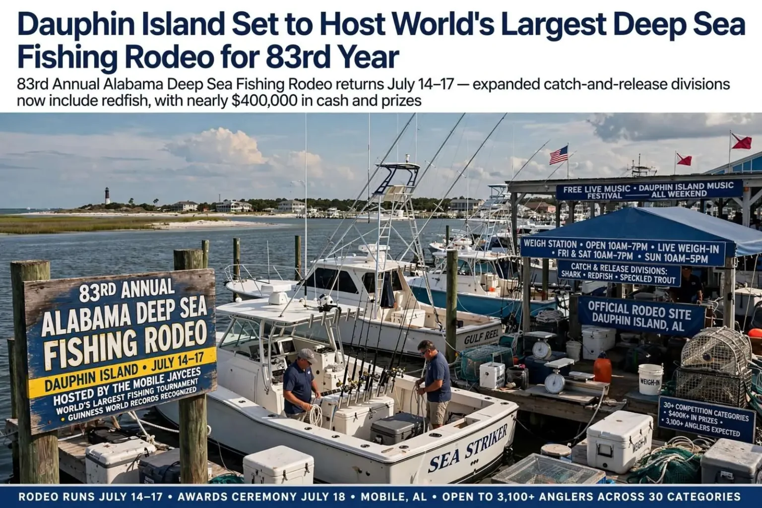 Illustration for the news story: Dauphin Island Set to Host World’s Largest Deep Sea Fishing Rodeo for 83rd Year