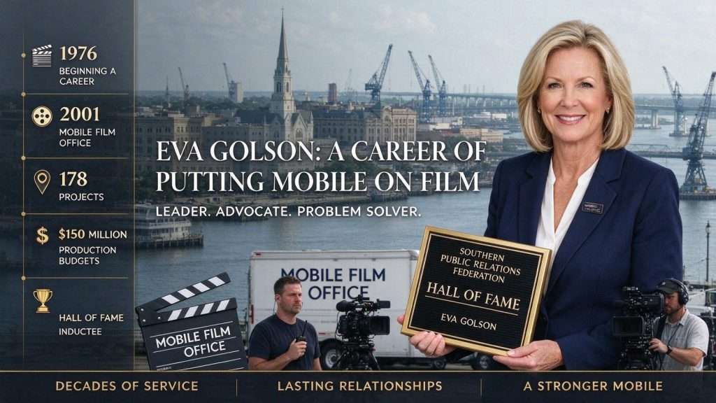 Illustration for the news story: Longtime Mobile Film Office Director Eva Golson Inducted Into Southern PR Hall of Fame