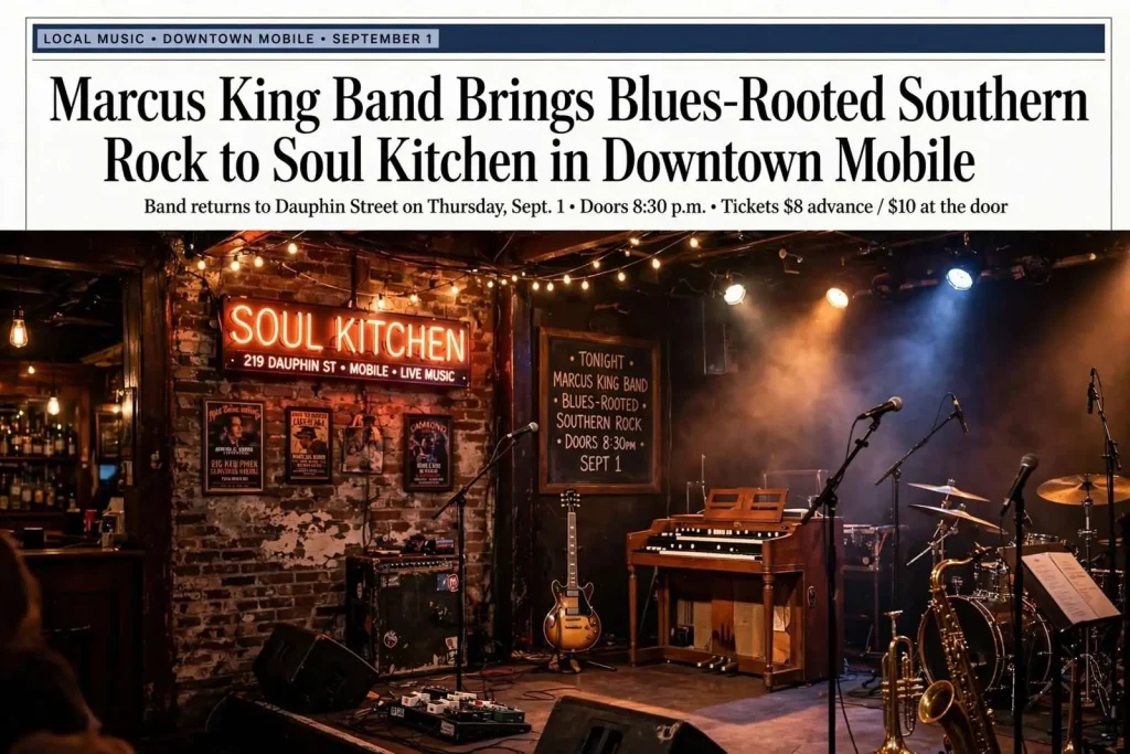 Illustration for the news story: Marcus King Band Brings Blues-Rooted Southern Rock to Soul Kitchen in Downtown Mobile