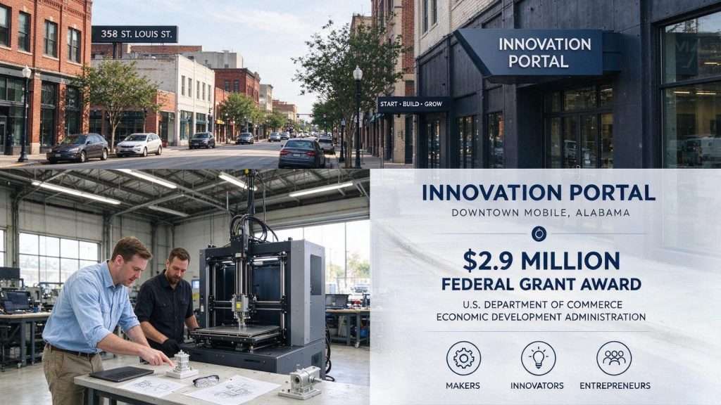 Illustration for the news story: $2.9 Million Federal Grant to Fund Innovation PortAL Business Hub in Downtown Mobile