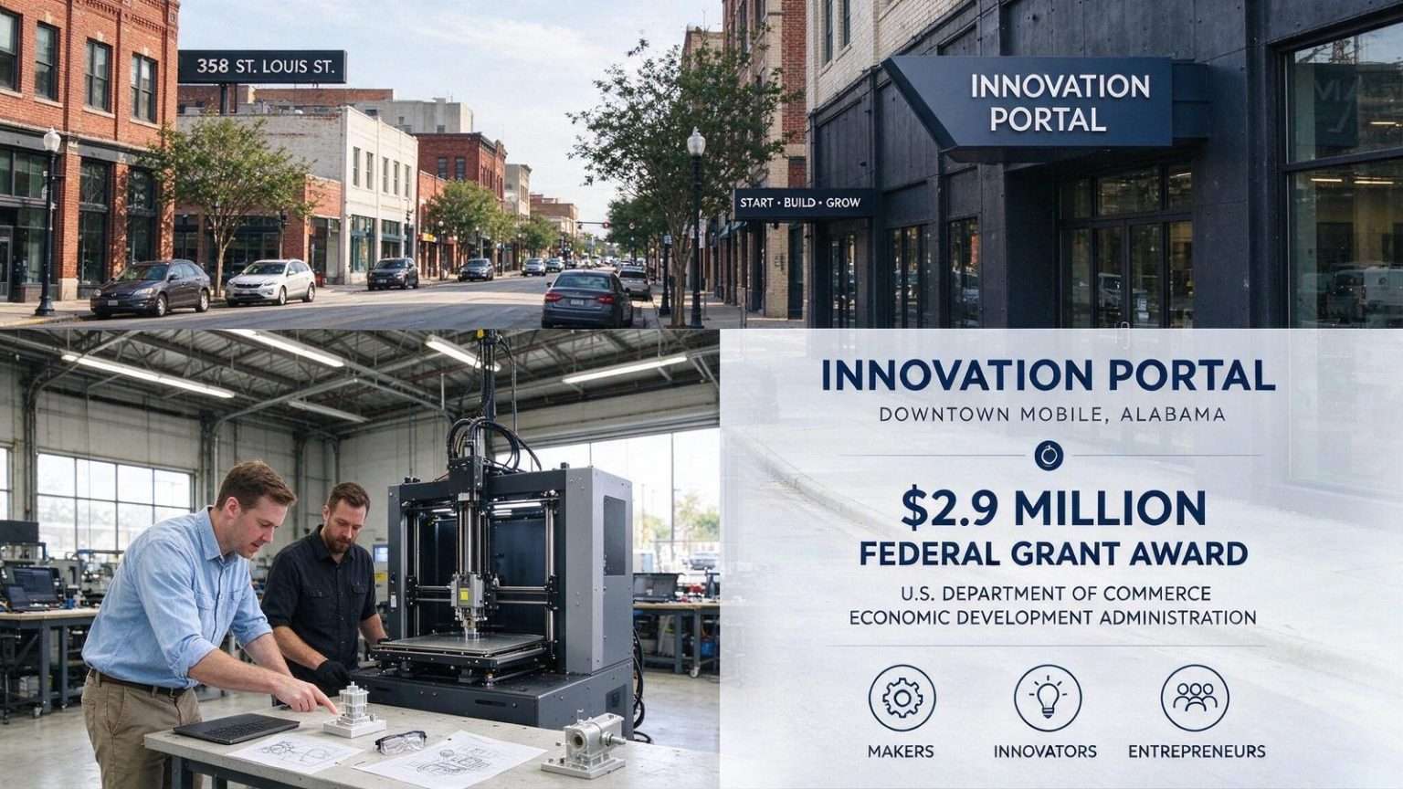 Illustration for the news story: $2.9 Million Federal Grant to Fund Innovation PortAL Business Hub in Downtown Mobile