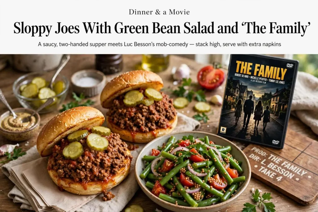 Illustration for the news story: Dinner & a Movie: Sloppy Joes With Green Bean Salad and ‘The Family’