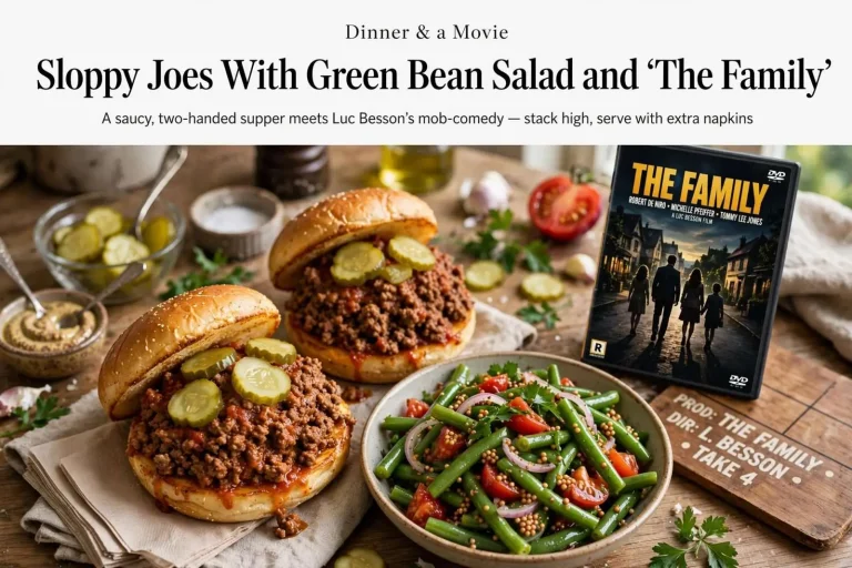Illustration for the news story: Dinner & a Movie: Sloppy Joes With Green Bean Salad and ‘The Family’