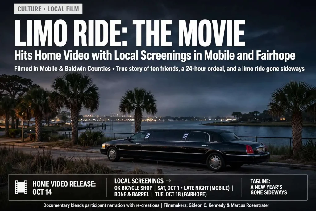 Illustration for the news story: Limo Ride: The Movie Hits Home Video with Local Screenings in Mobile and Fairhope