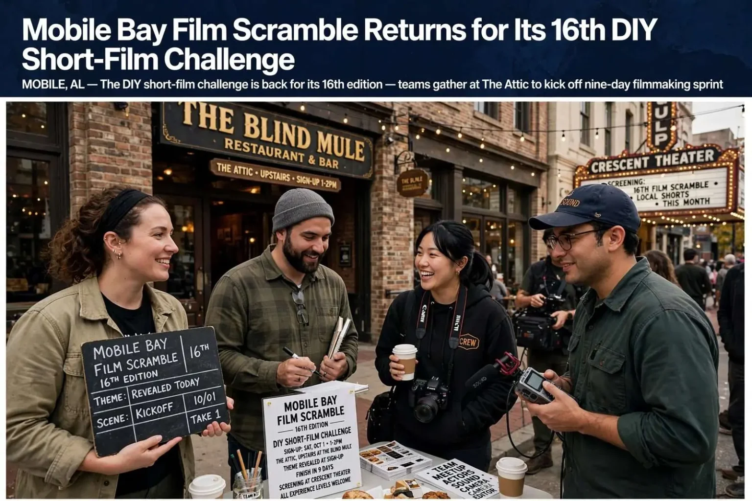 Illustration for the news story: Mobile Bay Film Scramble Returns for Its 16th DIY Short-Film Challenge