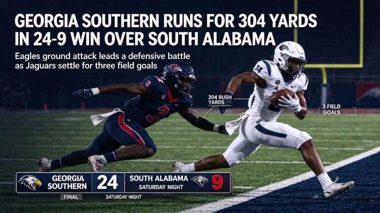 Illustration for the news story: Georgia Southern Runs for 304 Yards in 24-9 Win Over South Alabama