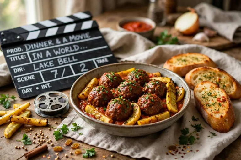Illustration for the news story: Dinner & a Movie: Meatballs With Fresh Squash and ‘In a World…’