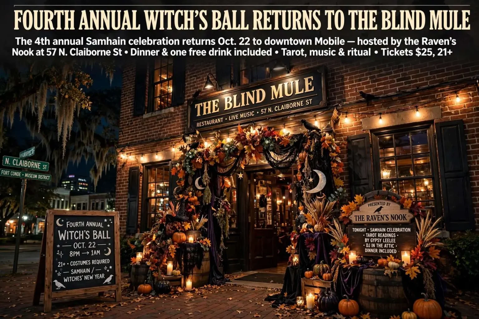 Illustration for the news story: Fourth Annual Witch’s Ball Returns to The Blind Mule