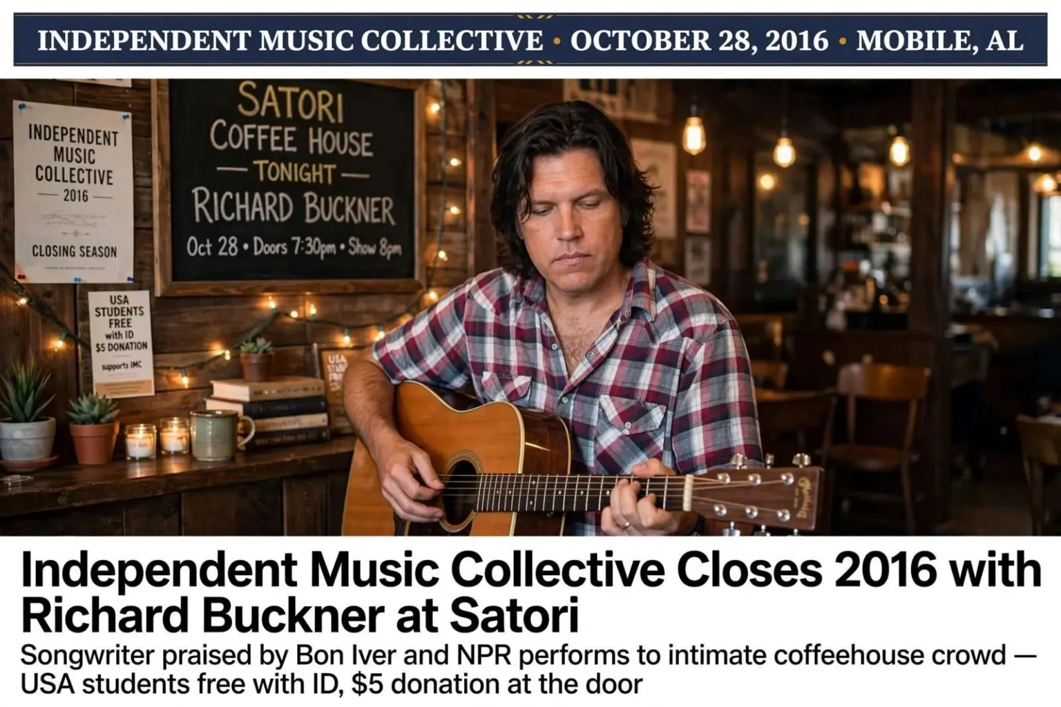 Illustration for the news story: Independent Music Collective Closes 2016 with Richard Buckner at Satori