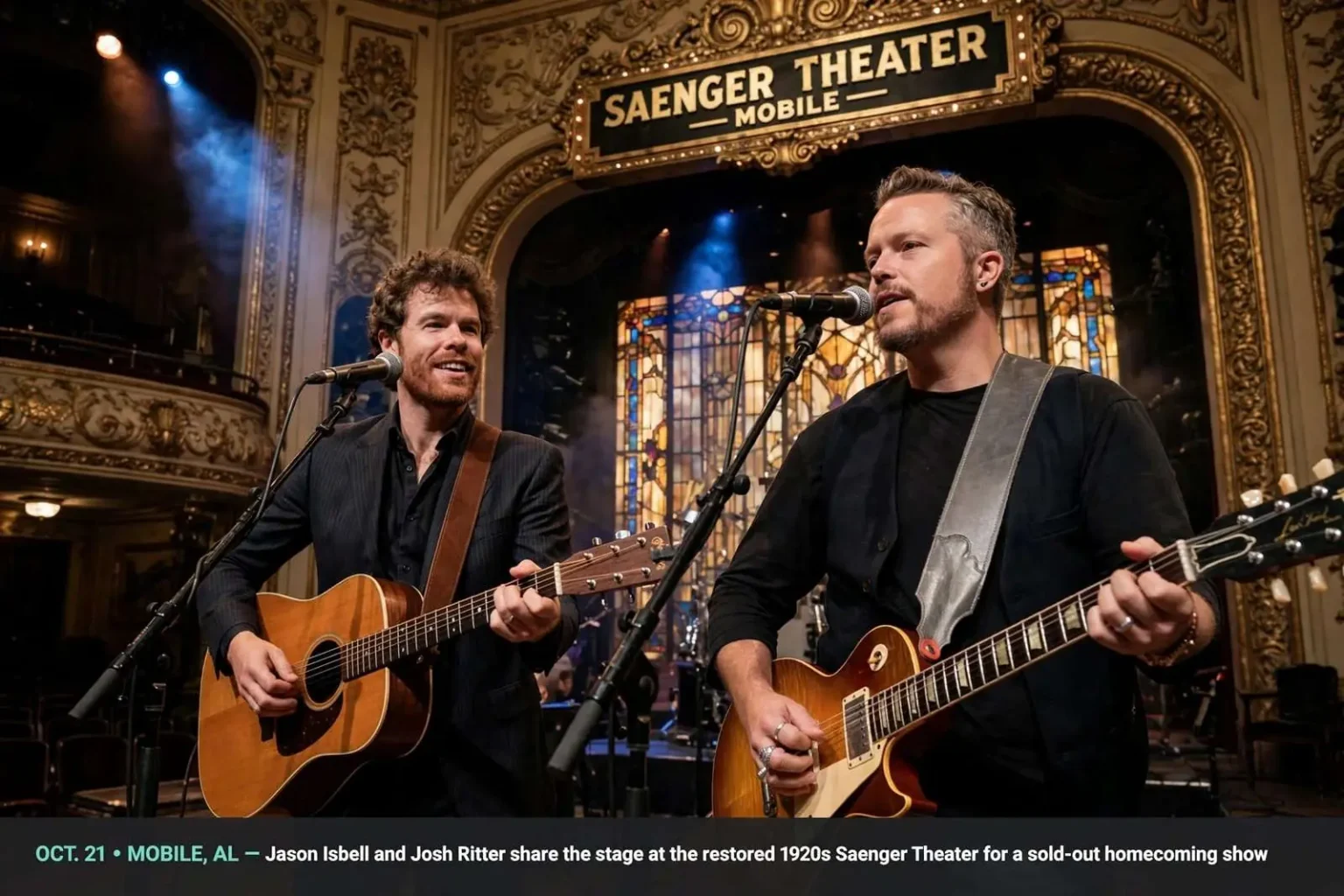 Illustration for the news story: Review: Jason Isbell and Josh Ritter Light Up the Mobile Saenger Theater